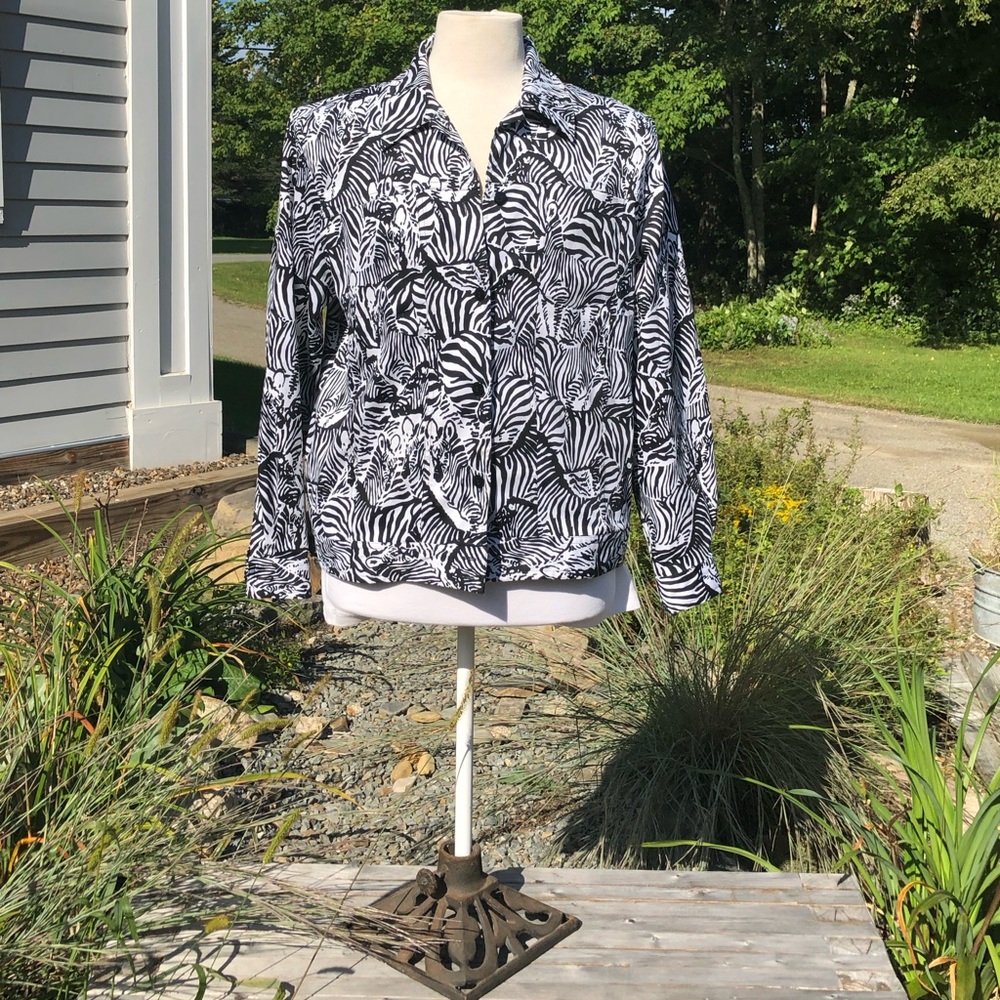 Alfred Dunner Black and White Zebra Print Jacket Size 12